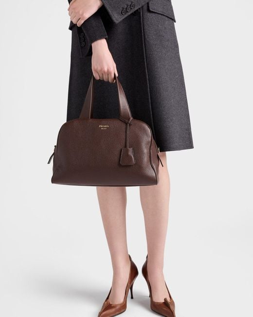 Prada Brown Logo-Printed Zipped Tote Bag