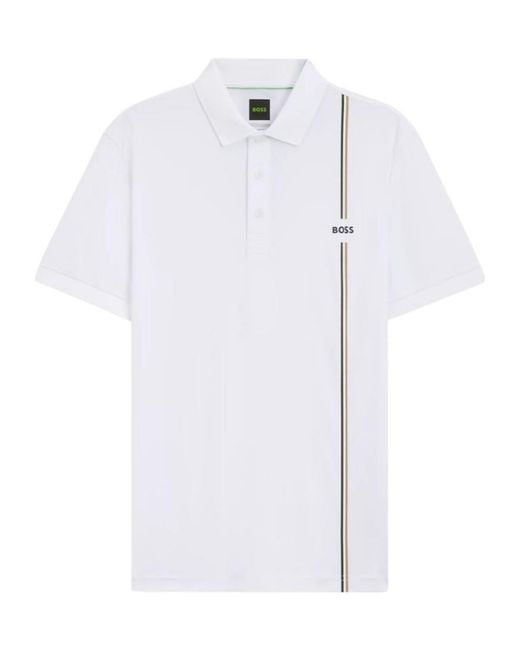 Boss White Logo-Print Polo Shirt for men