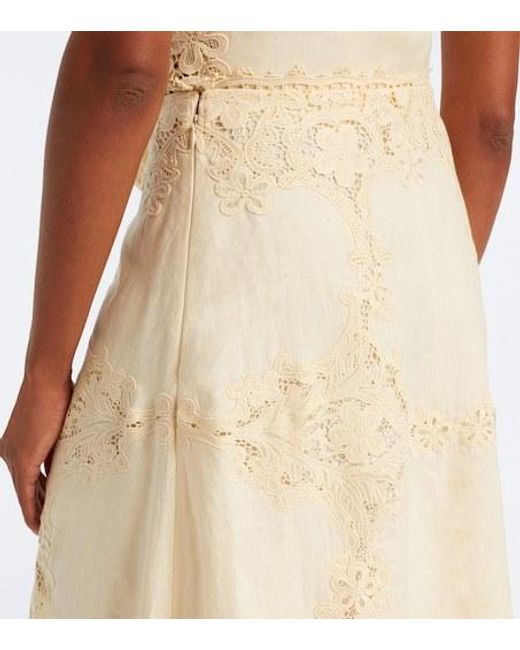 Ulla Johnson Natural Fleur Crochet-Trimmed Linen Midi Skirt