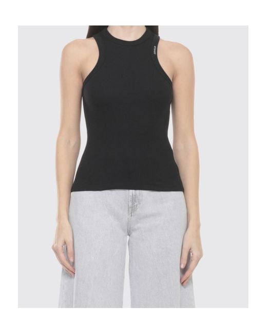 Dondup Black Ribbed Logo Sleeveless Top