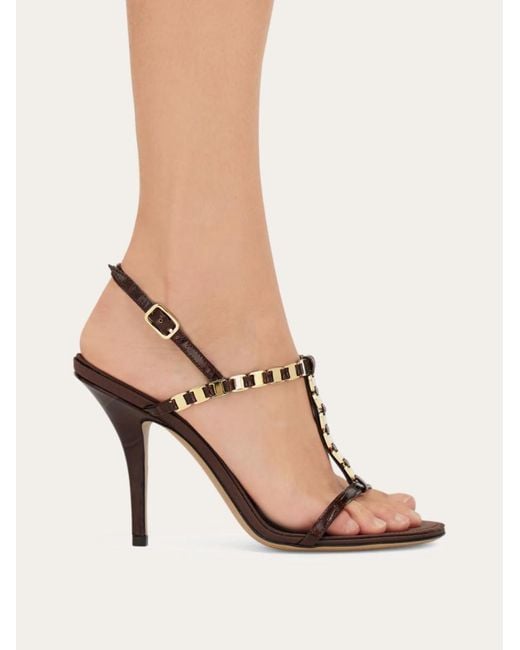Ferragamo Metallic Vara Chain T-Strap Sandal