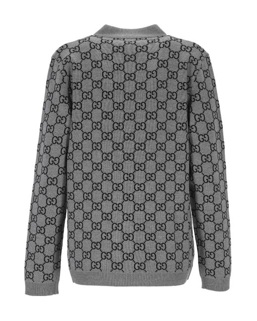 Gucci Gray Reversible Gg Wool Jacquard Cardigan