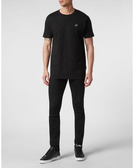 Philipp Plein Black T-Shirt With Round Neck And Short Sleeves for men