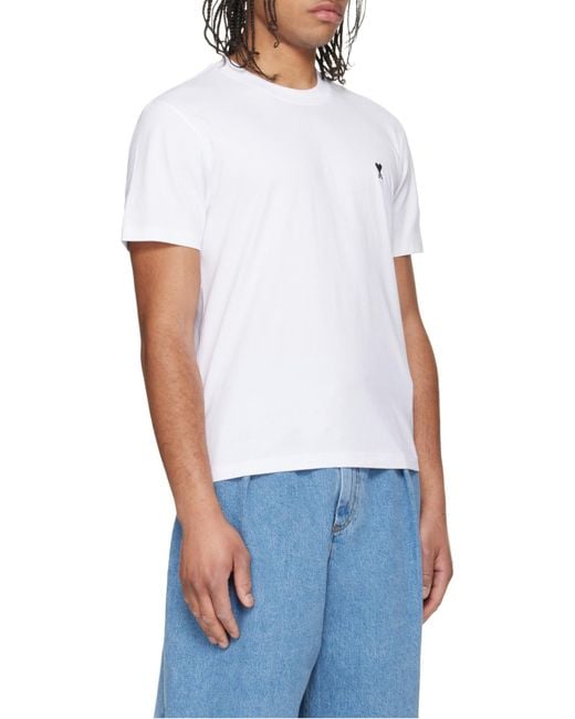 AMI White Ami Logo Embroidered Crewneck T-Shirt for men