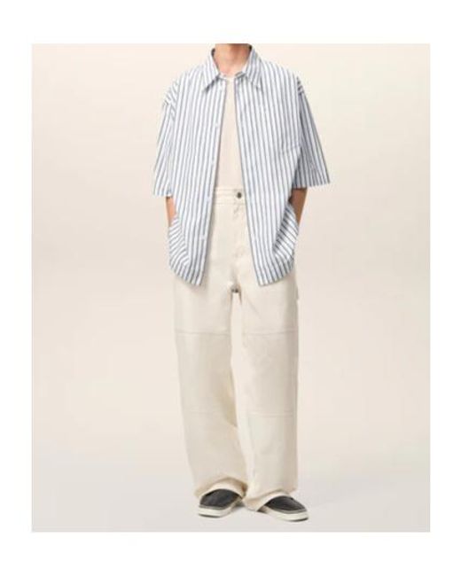 AMI White Striped Short Sleeved Shirt for men