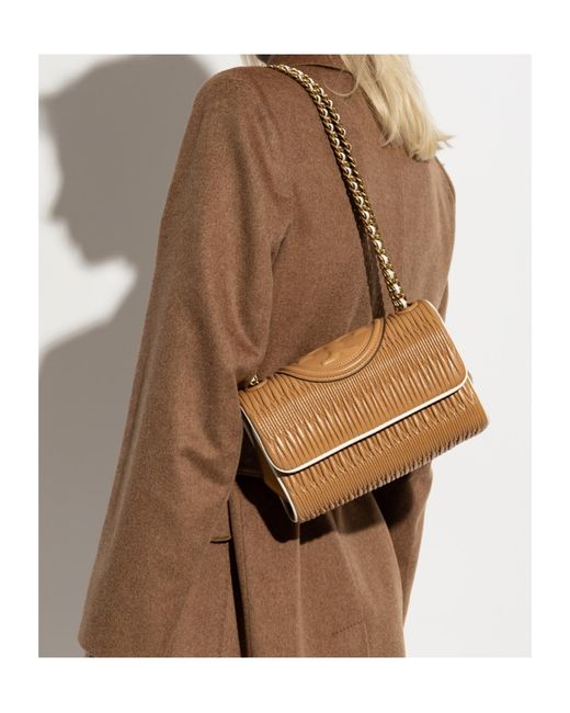 Tory Burch Brown Fleming Soft Pleat-Detailed Small Shoulder Bag