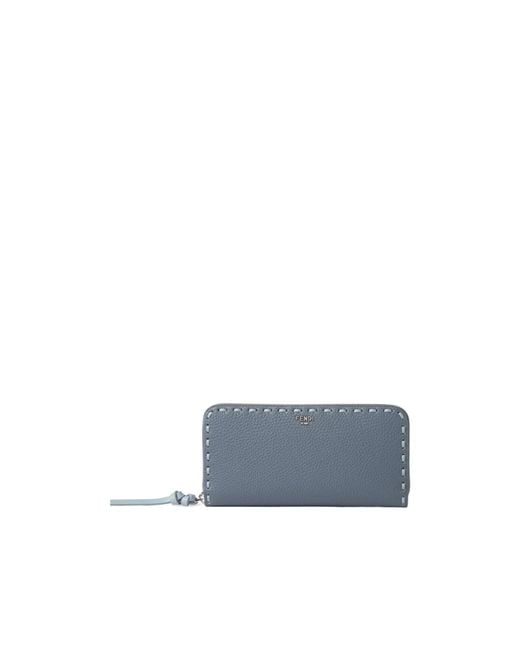Fendi Blue Zip Around Peekaboo Large Wallet