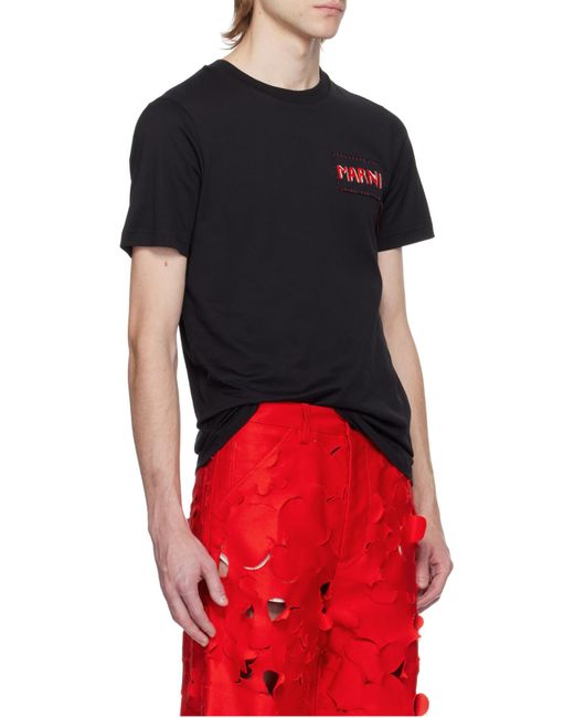 Marni Black Logo-Printed Crewneck T-Shirt for men