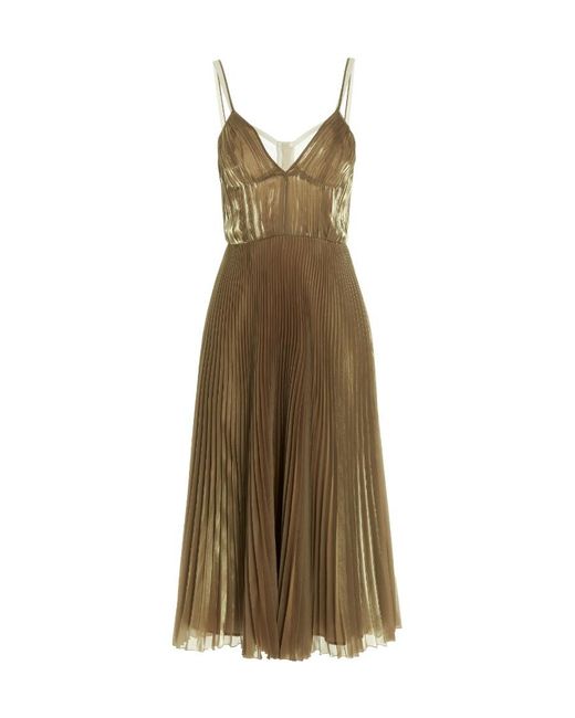 Prada Natural Spaghetti Strap Pleated Midi Dress