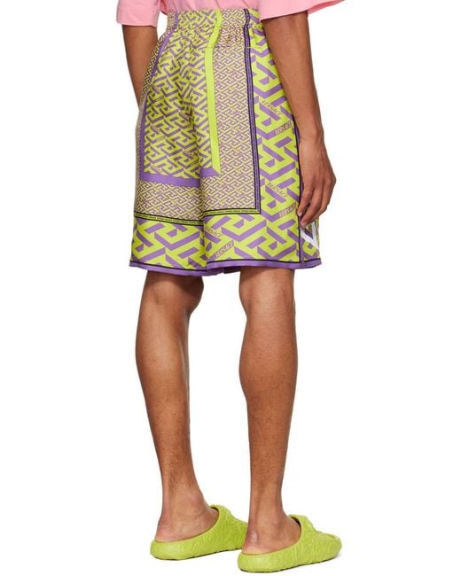 Versace Multicolor Greca Pattern Logo Printed Shorts for men