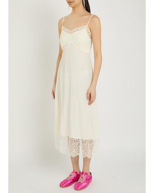 Simone Rocha White Lace-Trimmed Crepe-De-Chine Midi Dress