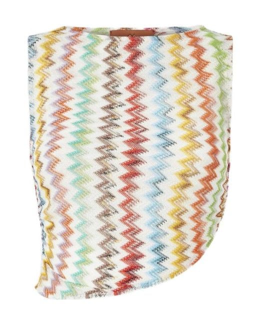 Missoni White Asymmetric Zigzag Knitted Top