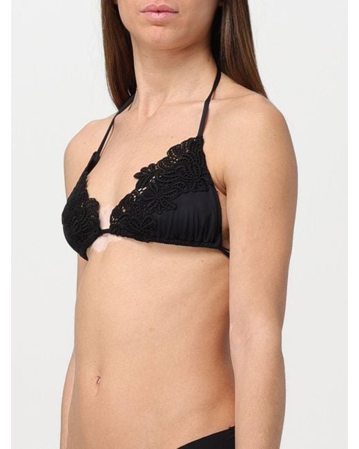 Ermanno Scervino Black Macramé-Detailing Bikini Top
