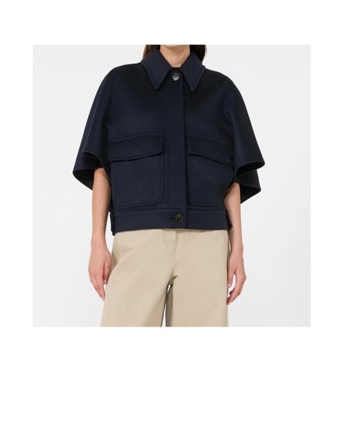 Max Mara Blue Draped Boxy Cape