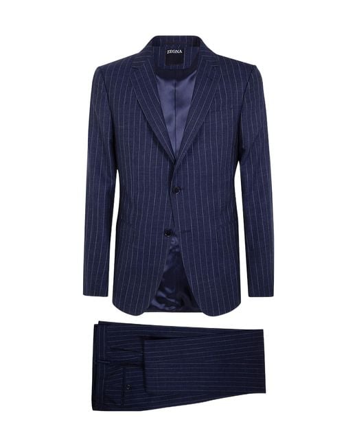 Zegna Blue Two-Piece Striped Tailored Suit for men