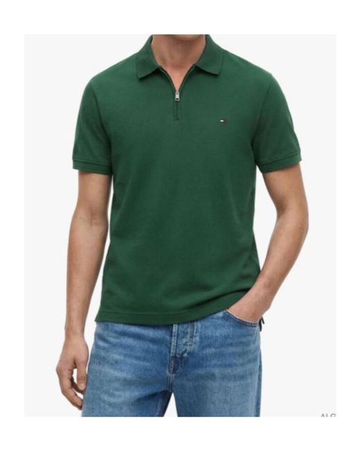 Tommy Hilfiger Green Regular Fit Zip Placket Polo Shirt for men