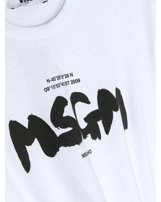 MSGM White Logo-Print Cotton T-Shirt for men