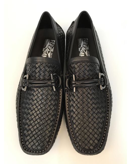 Ferragamo Black Knitted Details Business Casual Shoes for men