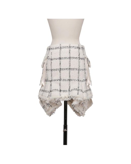 Sacai White Tweed Skirt