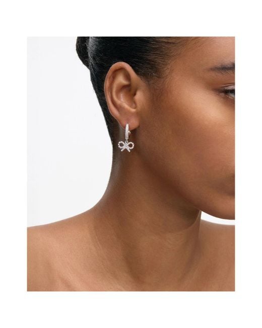 Self-Portrait Metallic Crystal Bow Hoop Earrings
