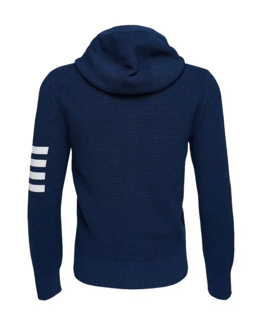 Thom Browne Blue 4-Bar Striped Waffle-Knit Zipped Hoodie for men