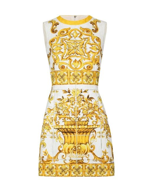 Dolce & Gabbana Metallic Majolica-Printed Sleeveless Mini Dress