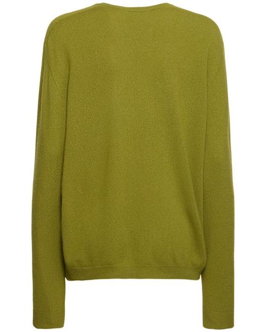The Row Green Isaora Cashmere Knit V Neck Sweater
