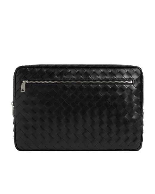 Bottega Veneta Black Intrecciato Zipped Clutch Bag for men