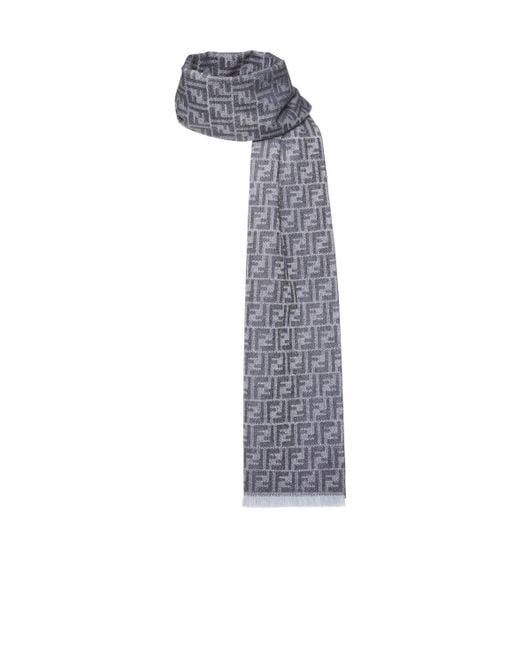 Fendi Blue Ff Jacquard Frayed-Edge Scarf for men