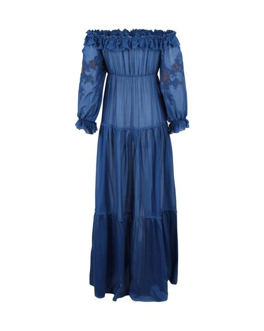 Ermanno Scervino Blue Embroidered Ruffled Dress