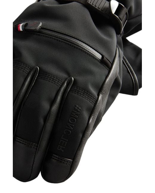 Moncler Black Grenoble Logo Patch Panelled Gloves for men