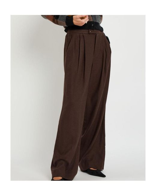 Vince Brown Pleated Wide-Leg Woven Trousers