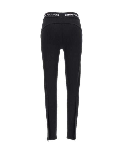 Rabanne Black Logo Detailed High Waisted Leggings