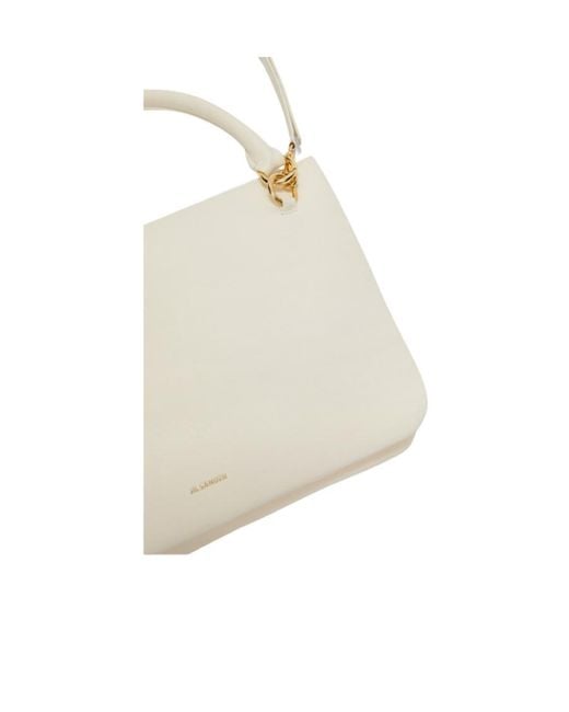 Jil Sander White Logo Printed Zipped Crossbody Bag