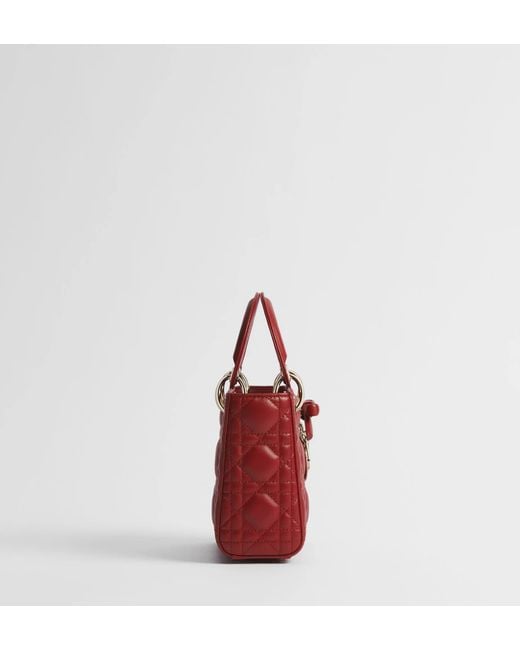 Dior Red Mini Lady Bag With Chain
