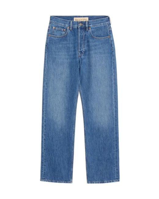 Valentino Blue Logo Patch Straight Leg Jeans for men