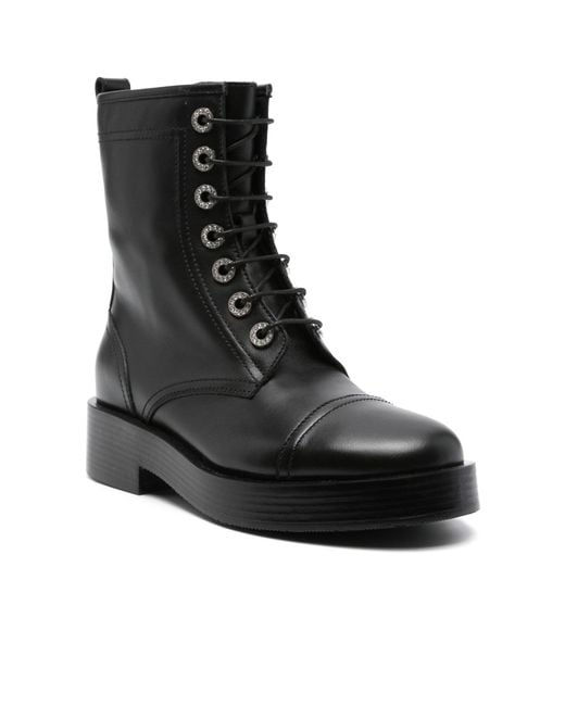 Casadei Black Round Toe Zipped Lace-Up Boots