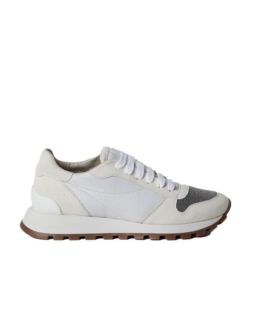 Brunello Cucinelli White Panelled Low-Top Sneakers