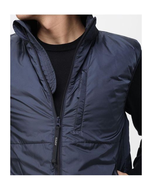 Aspesi Blue Stand-Up Collar Zip-Up Vest for men