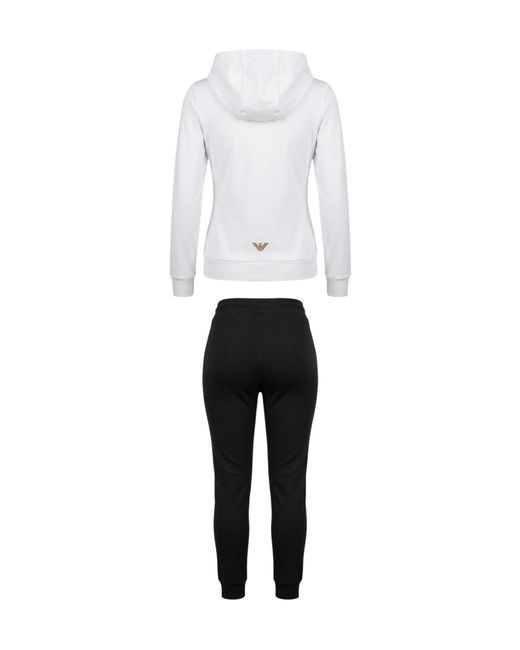 EA7 White Long-Sleeved Hooded Sweatshirt And Sweatpants Set