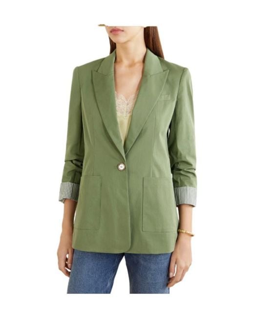 Veronica Beard Green Cotton-Blend Poplin Blazer