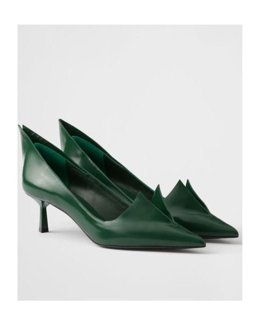 Prada Green Pointed-Toe Slip-On Pumps