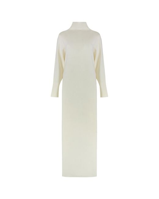 P.A.R.O.S.H. White Long Sleeve High Neck Dress