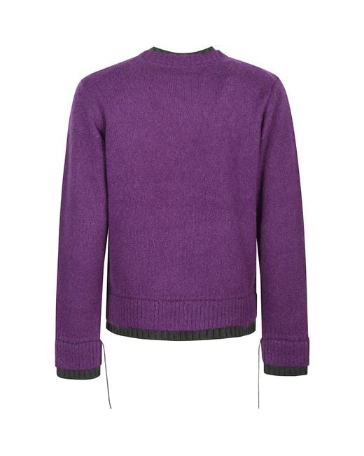Sacai Purple Contrasted Knitted Jumper for men