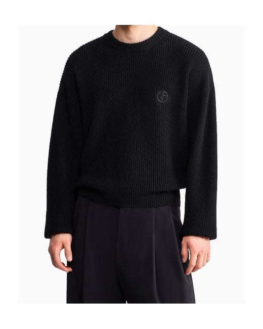 Giorgio Armani Blue Sweater Regular Fit Virgin Wool Half Cardigan Stitch for men