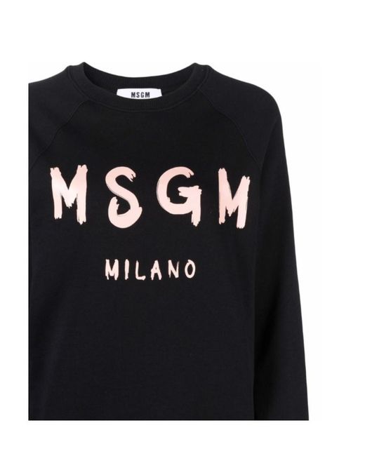 MSGM Black Round-Necked Logo Sweater