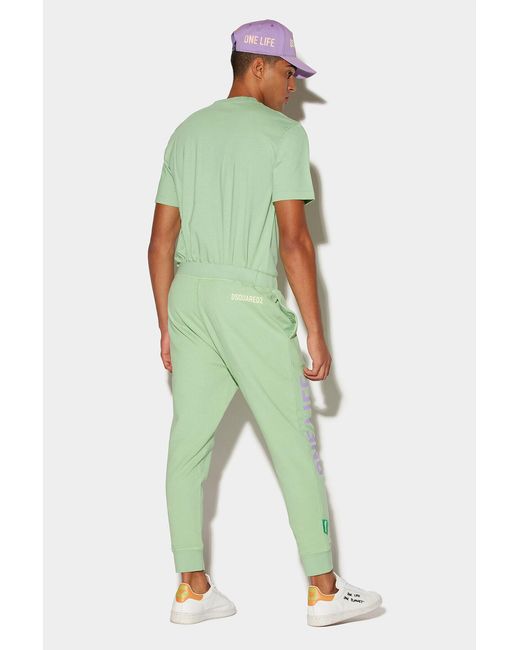 DSquared² Green Slogan-Print Cotton Track Pants for men