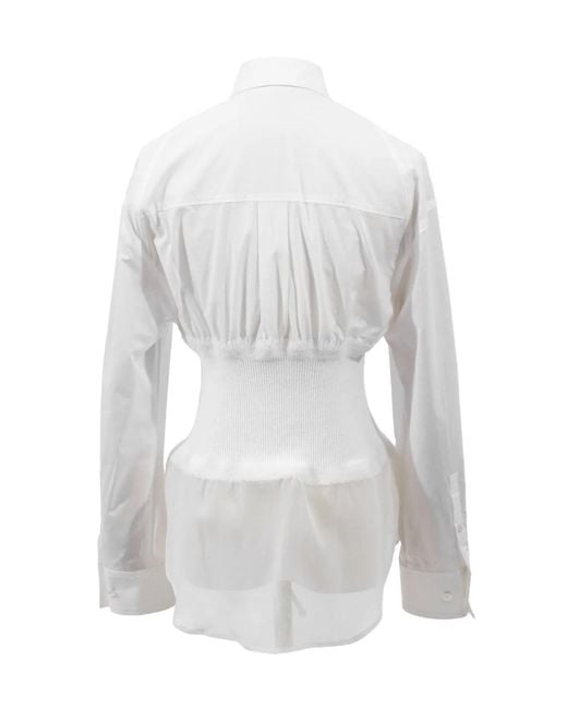 Undercover White Knitted Patchwork Long-Sleeved Shirt