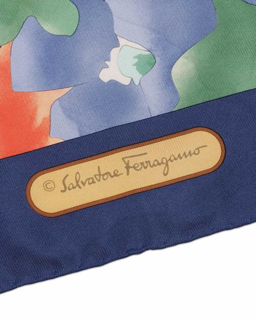 Ferragamo Blue Printed Silk Scarf