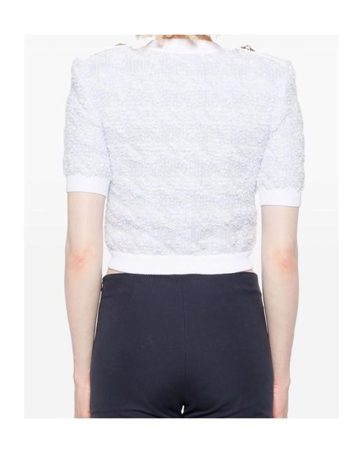 Balmain White Short-Sleeve Tweed Cardigan